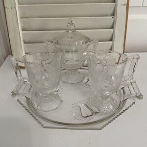 Jeannette Glass Baltimore Pear Sugar Cramer Set with Tray